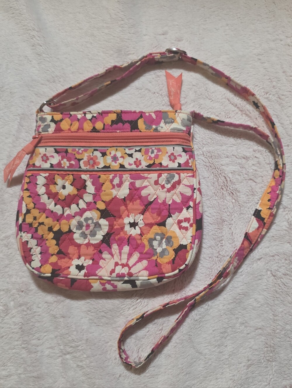 Vera Bradley Vibrant Colorful Pink Orange Multi Floral Print Quilted Crossbody